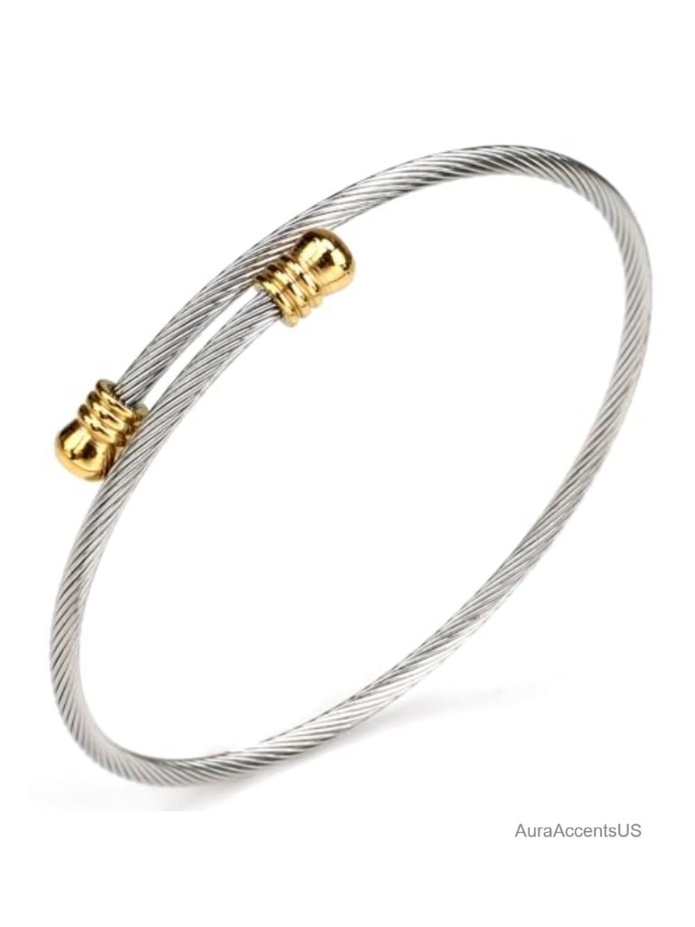Twisted Cable Cuff Bracelet Stainless Steel Adjustable Bangle